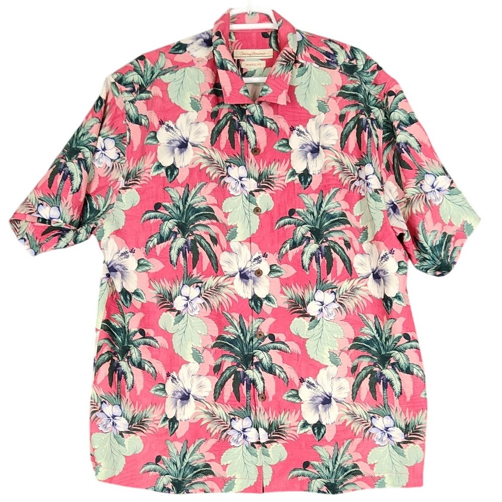 Tommy Bahama Mens XL‎ Tropical Hawaiian Palm Tree Floral Silk Shirt